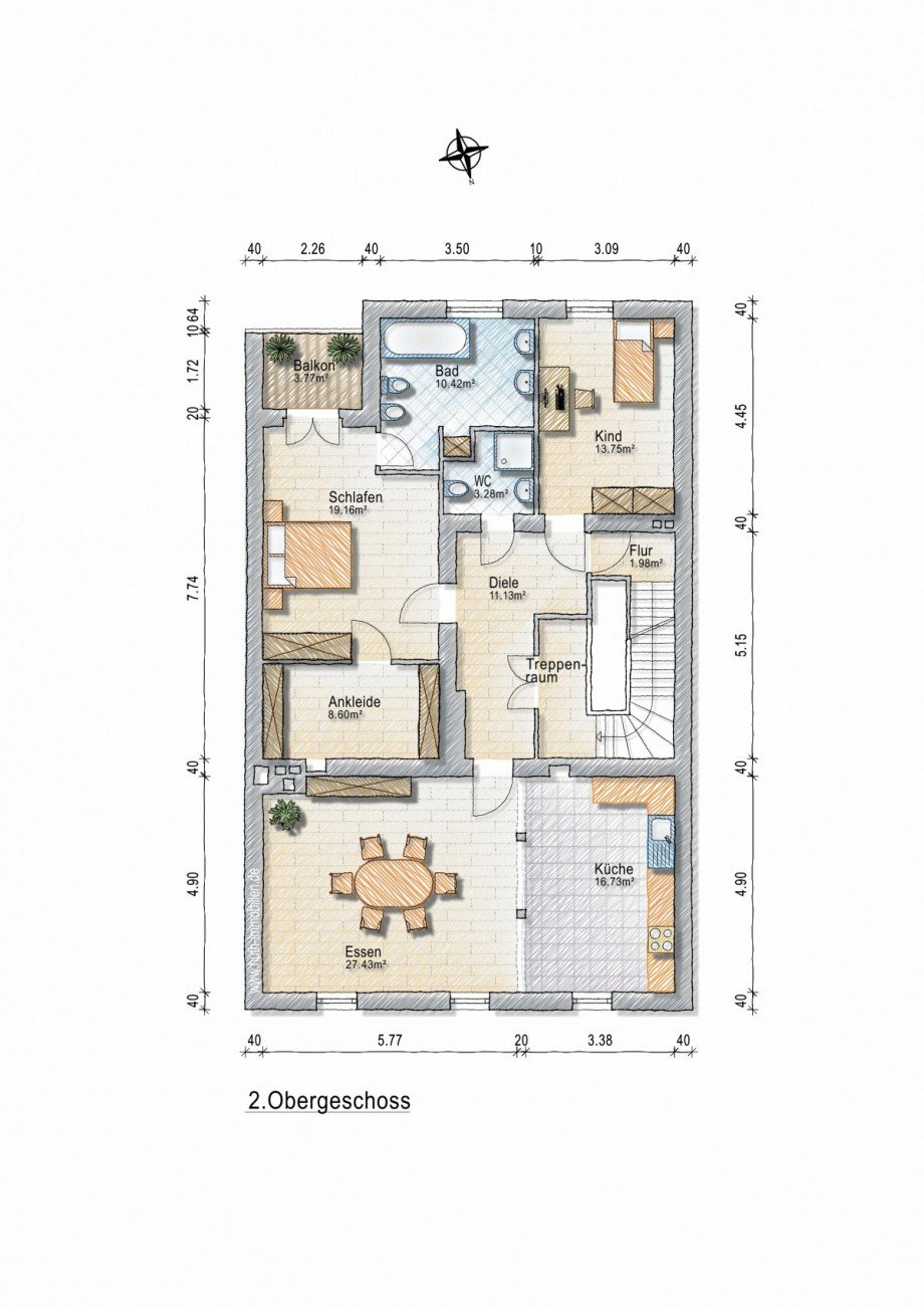 Grundriss des 2.OG Maisonettewohnung D�sseldorf